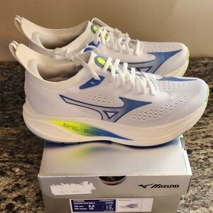 Mizuno White Blue Neon Yellow Mesh Running Sneakers